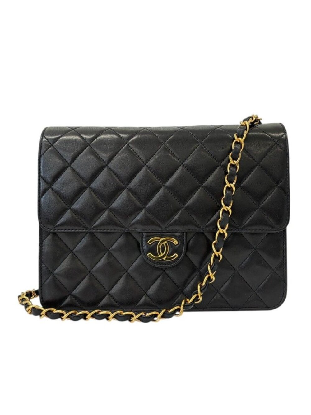 Chanel Quilted Lambskin Single Flap Chain Shoulder Bag Black